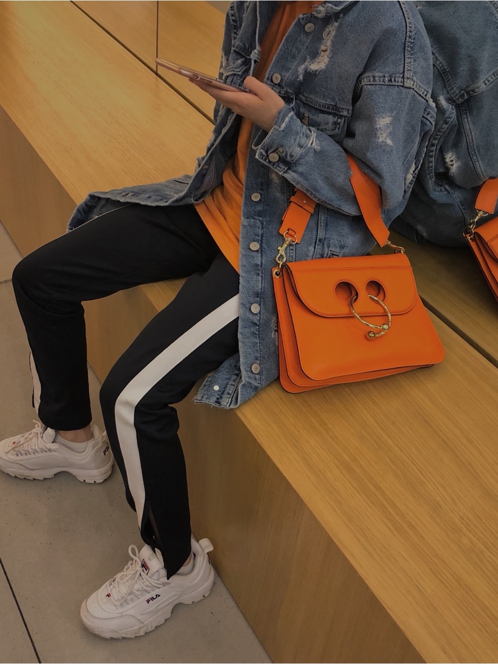 JW ANDERSON Orange Leather Pierce Shoulder Bag